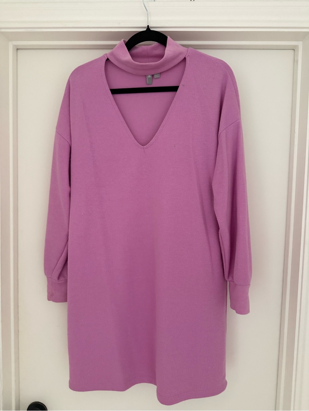 ASOS Lavender-Pink Long Sleeve V-Neck Dress with Mock Collar